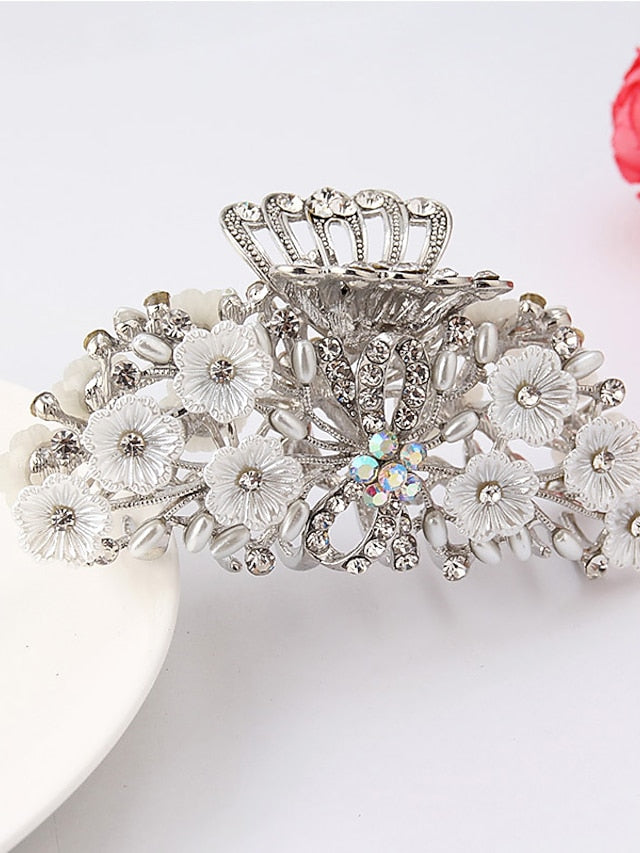 1 Pc Metal Hair Claw Clips Large Rhinestone Hair Jaw Clips Hair Catch Barrette Jaw Clamp Pearl Nonslip Hair Claw Clips Hair Accessories for Women Lady for Women
