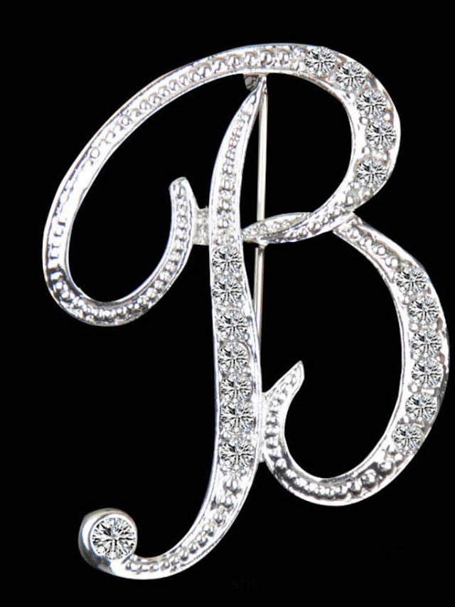 letter brooch pins initial rhinestone brooch for women crafts silvery m for Women