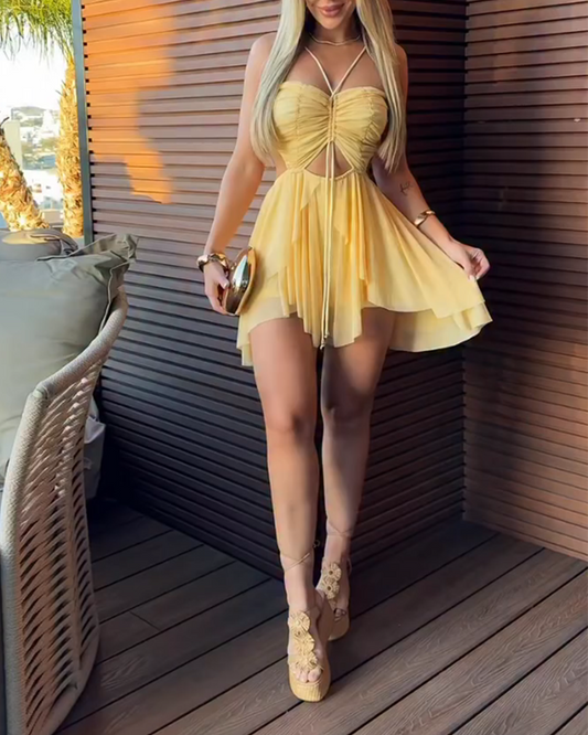 High-Waisted Suspender Ruffle Dress (Pre-Sale)