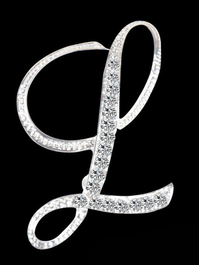 letter brooch pins initial rhinestone brooch for women crafts silvery m for Women