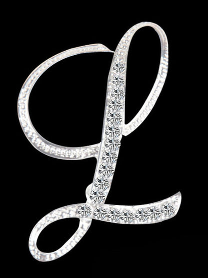 letter brooch pins initial rhinestone brooch for women crafts silvery m for Women