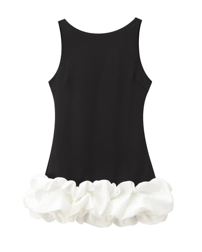 Sleeveless Suspender Flower Bud Patchwork Dress