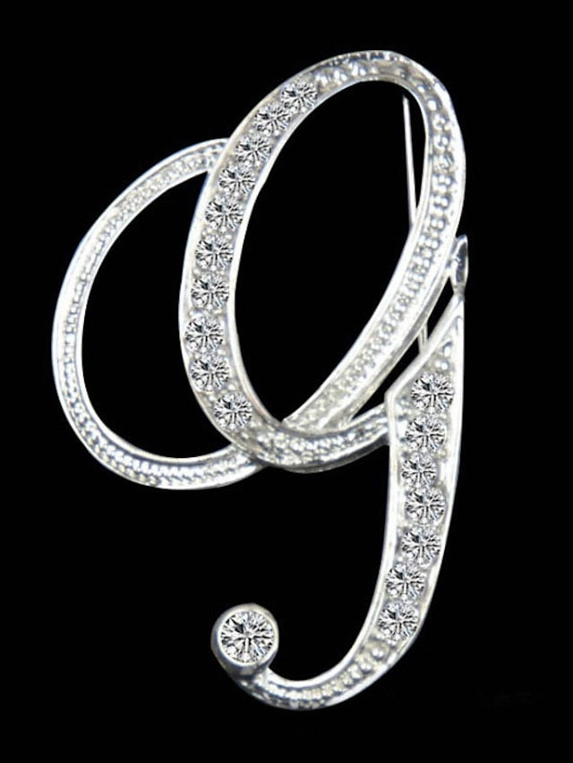 letter brooch pins initial rhinestone brooch for women crafts silvery m for Women