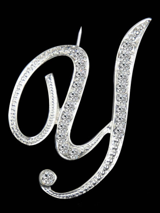 letter brooch pins initial rhinestone brooch for women crafts silvery m for Women