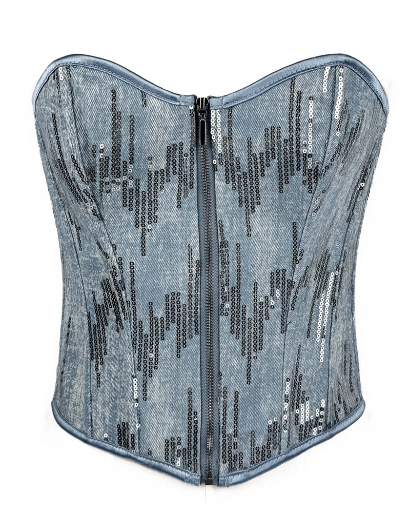 Sequins Denim Corset