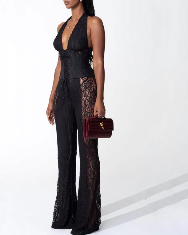 V-Neck Lace Jumpsuit