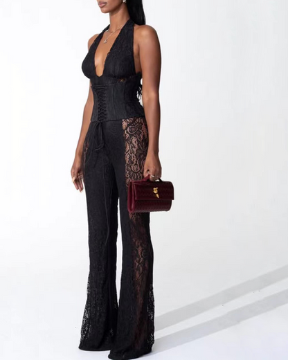 V-Neck Lace Jumpsuit