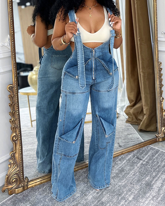 High-Waisted Denim Overalls