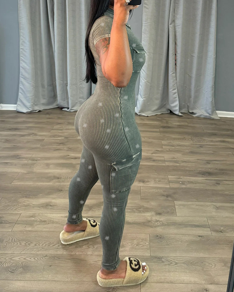 Short-Sleeved Slim-Fit Jumpsuit