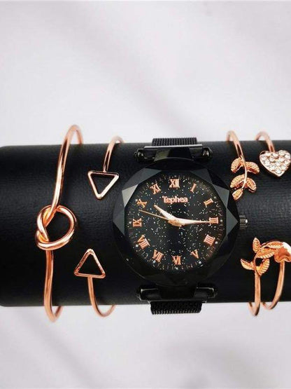 Quartz Watch With Bracelets 5pcs Set for Women