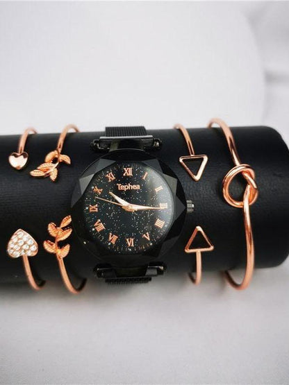 Quartz Watch With Bracelets 5pcs Set for Women