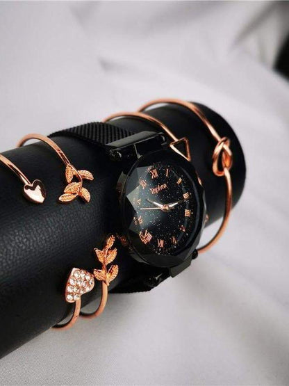 Quartz Watch With Bracelets 5pcs Set for Women