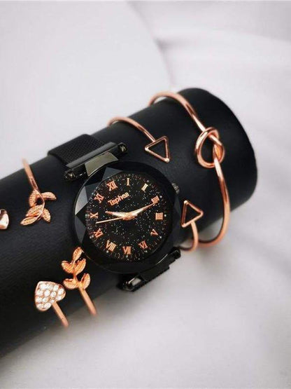 Quartz Watch With Bracelets 5pcs Set for Women