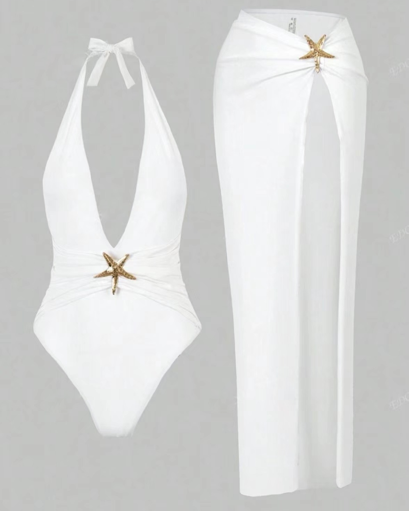 Sexy V-Neck One-Piece Swimsuit Dress