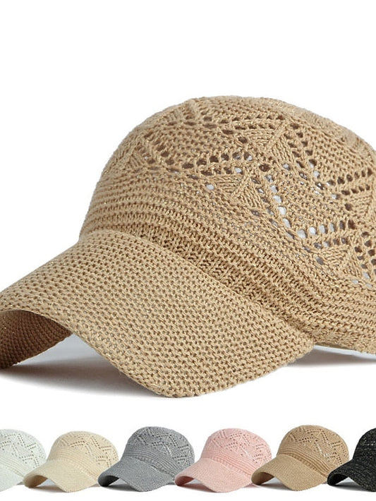Glossy Ladies Knitting Sun Hat Summer Outdoor Hollow Mesh Breathable Sunshade Hats New Fashion All-Match Lady Baseball Hat for Women