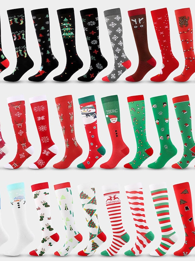 Unisex Knee High Socks Christmas Gift Cycling / Bike Multi Color Spandex Nylon Sporty Casual Classic Warm Cute Sports 1 Pair for Women