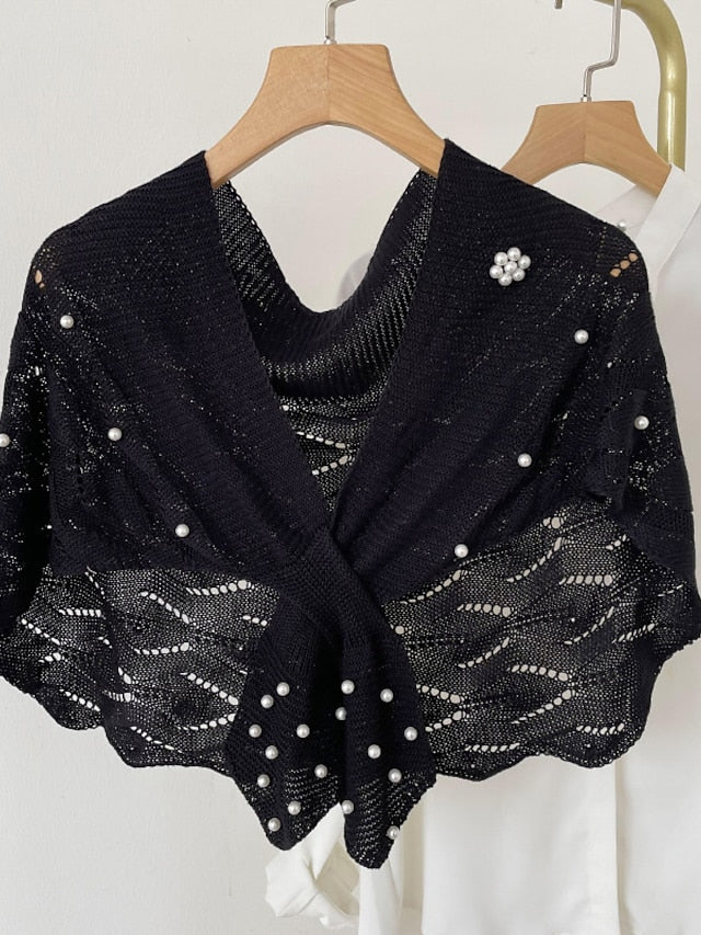 Casual Knitted Fake Collars for Hollow Out Blouse Tops Shoulder Wraps Shawls Detachable False Collar Windproof Shawl for Women