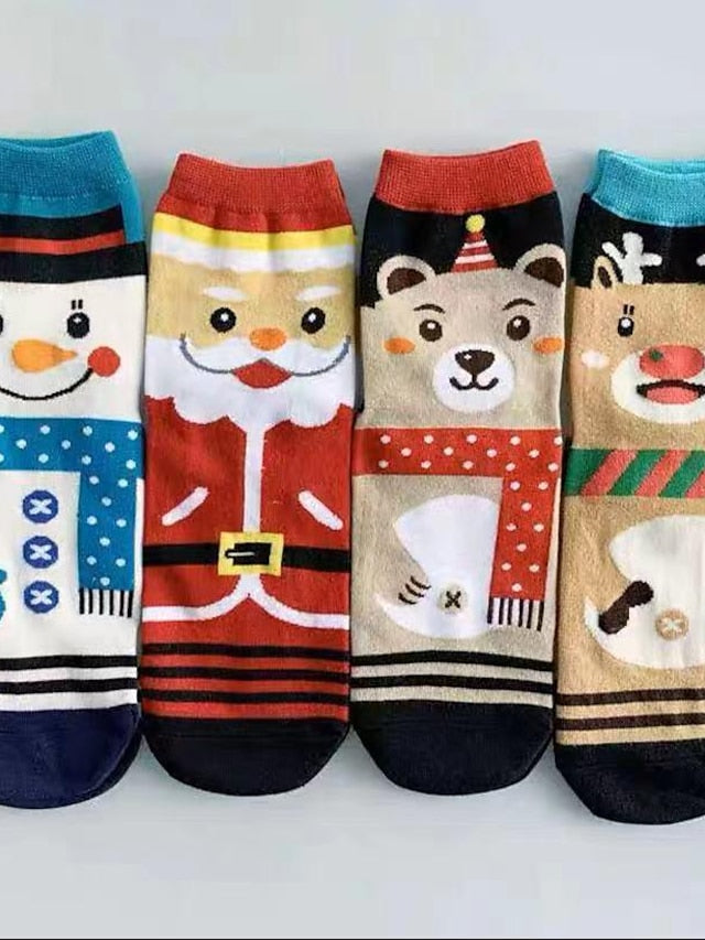 Crew Socks Party Christmas Gift Animal Multi Color Spandex Nylon Cotton Basic Casual Warm Cute 4 Pairs for Women