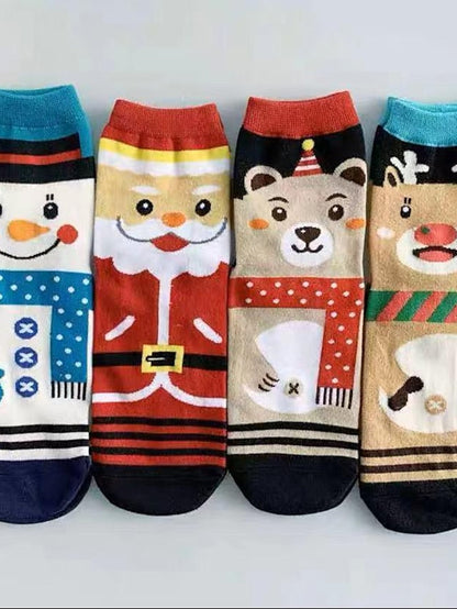 Crew Socks Party Christmas Gift Animal Multi Color Spandex Nylon Cotton Basic Casual Warm Cute 4 Pairs for Women