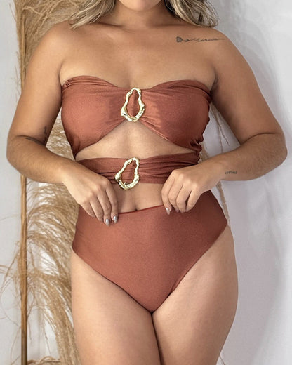 Metallic Embellished One Piece Swimsuit Bikini Set