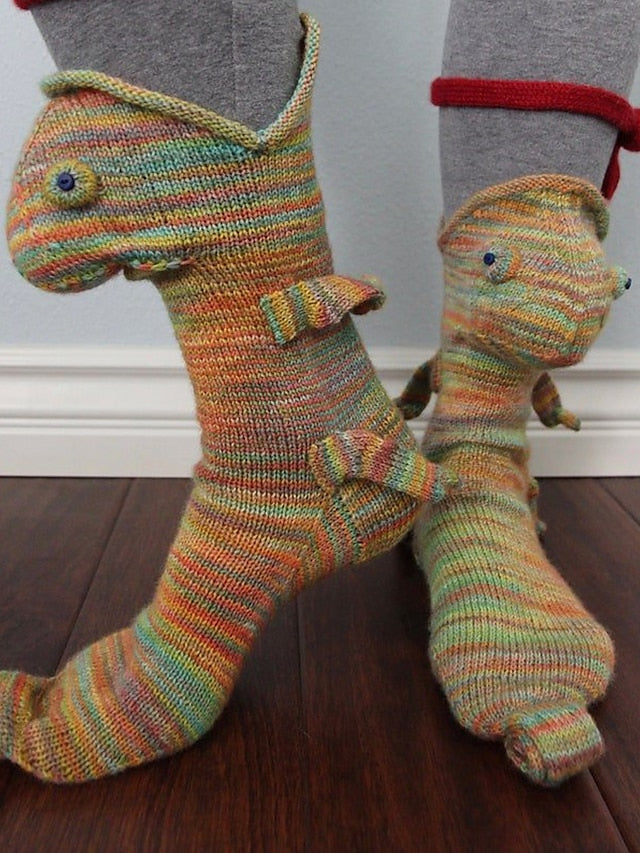 Crew Socks Home Gift Daily Animal Patterned Polyester Knit Casual Warm Elastic 1 Pair for Women