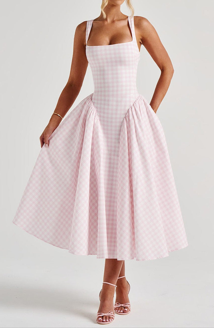 Lorenza Midi Dress - Blush Gingham