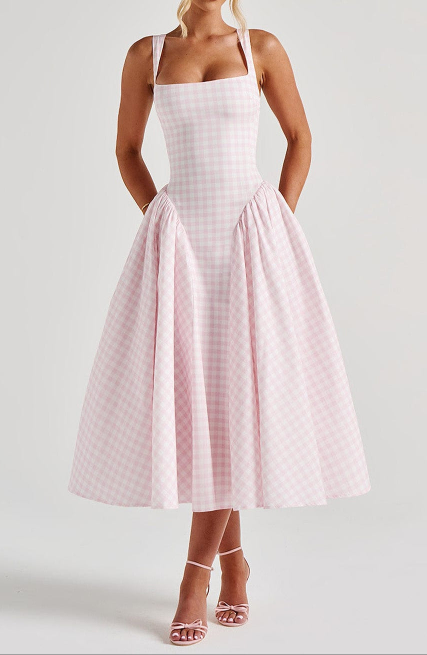 Lorenza Midi Dress - Blush Gingham