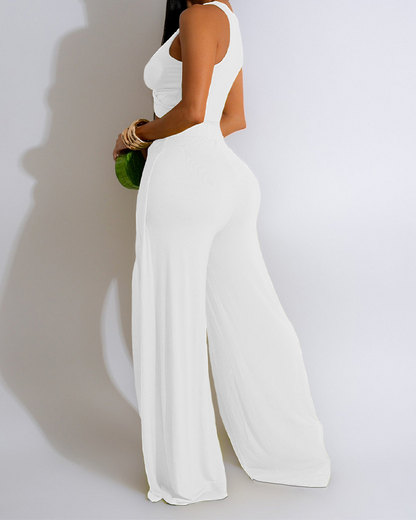 Slit Vest Wide-Leg Pants Suit