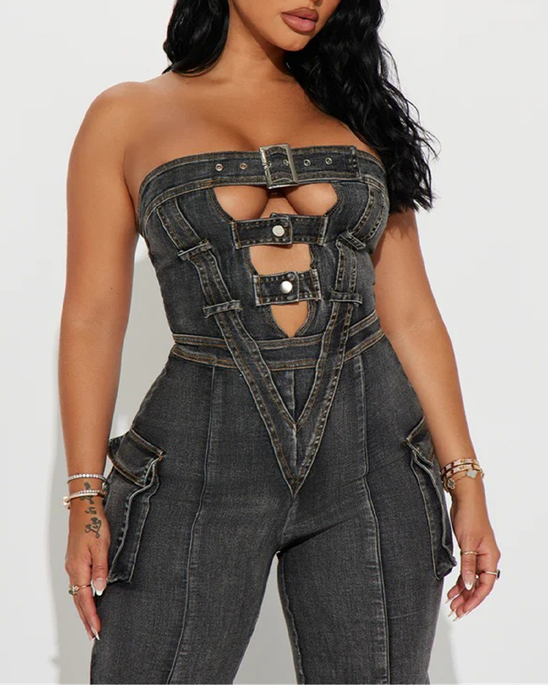 Multi-Pocket Work Denim Jumpsuit