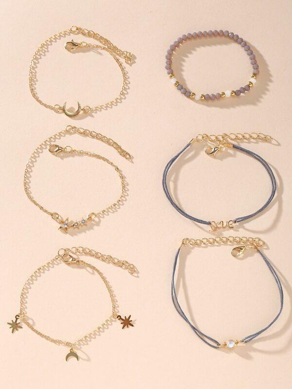 Star & Moon Assorted Bracelet Set - 6pcs for Women