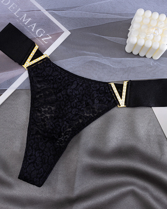 V-Neck Rhinestone Lace Panties（9 Pieces）