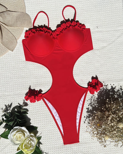 Solid Color Bikini Lace Swimsuit