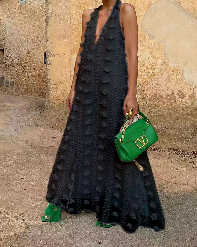 V-Neck 3D Flower Dress