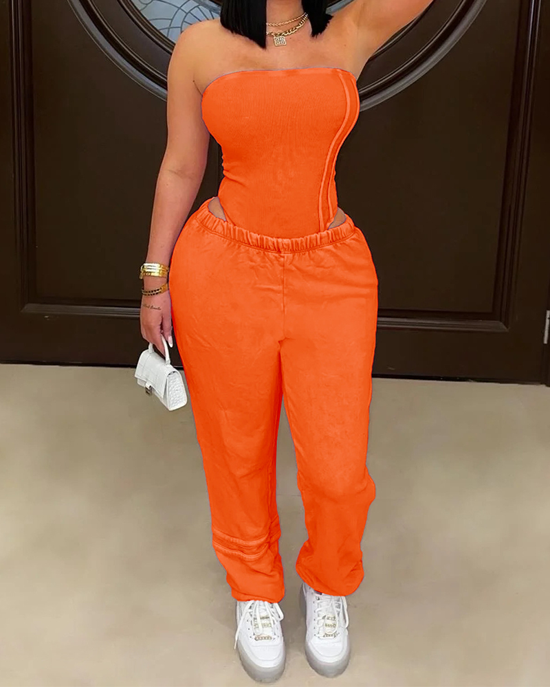 Tubetop Slim-Fit Bodysuit With Loose-Fitting Pants