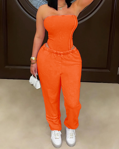 Tubetop Slim-Fit Bodysuit With Loose-Fitting Pants