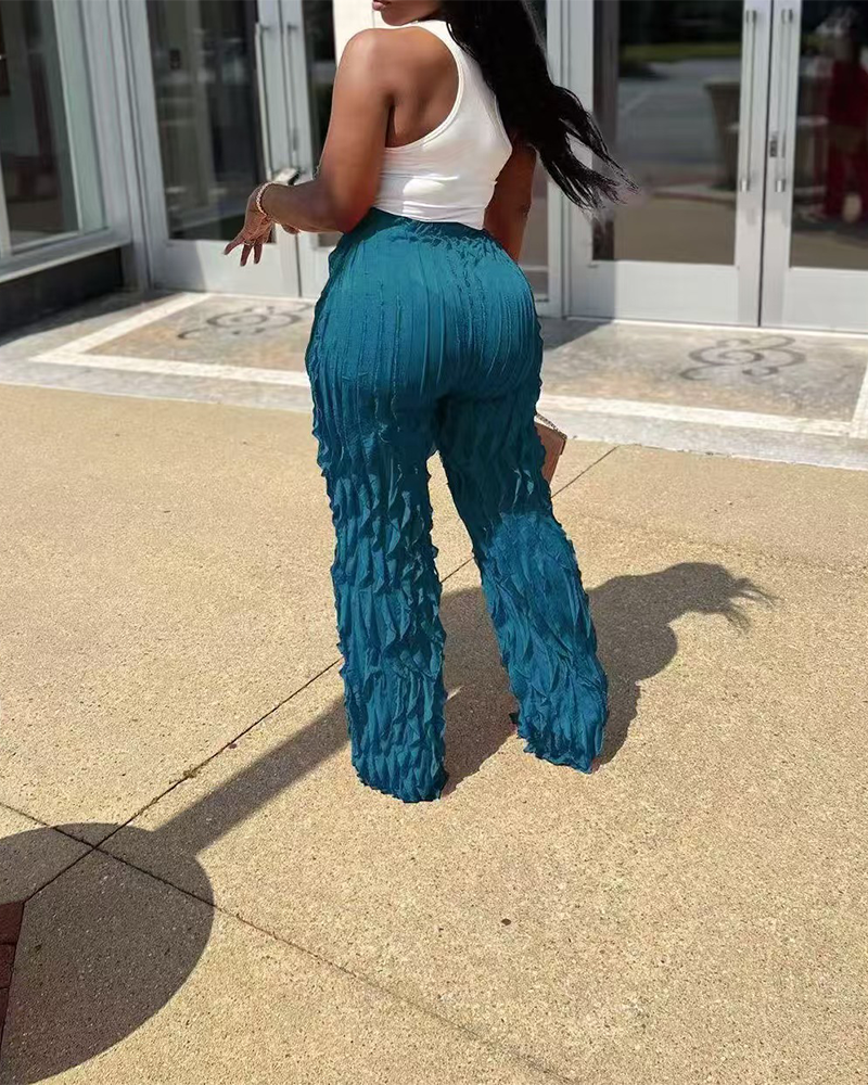 Ruffled Loose High-Waisted Trousers