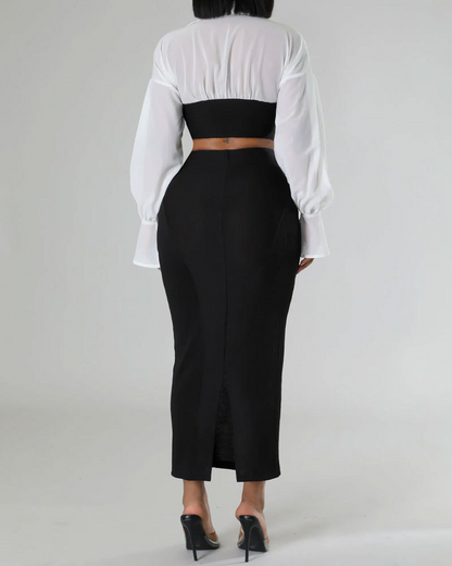 Slim High Waist Skirt Suit