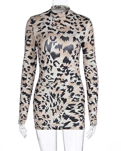 Printed Slim-Fitting Hip Dress