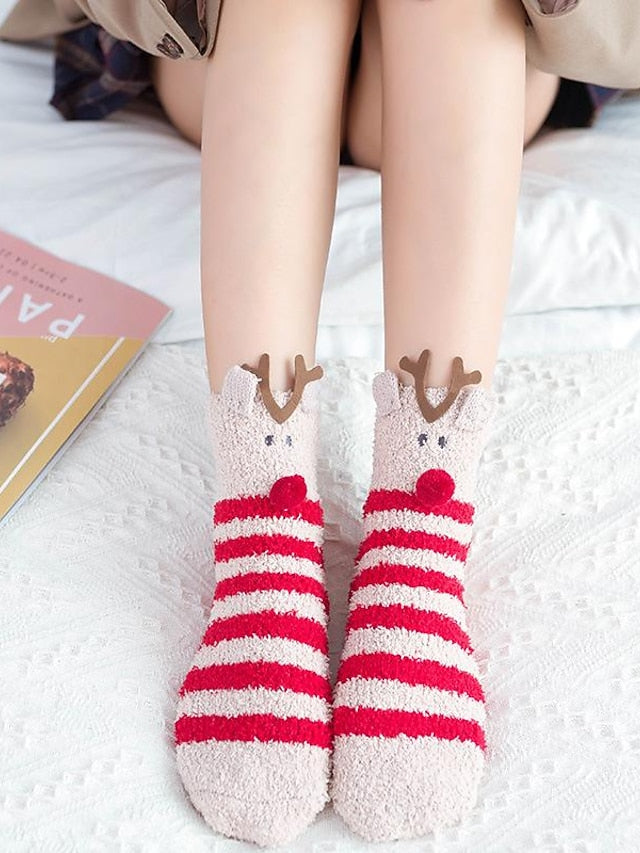 Crew Socks Party Christmas Gift Multi Color Animal Patterned Polyester Spandex Casual Classic Warm Cute 1 Pair for Women