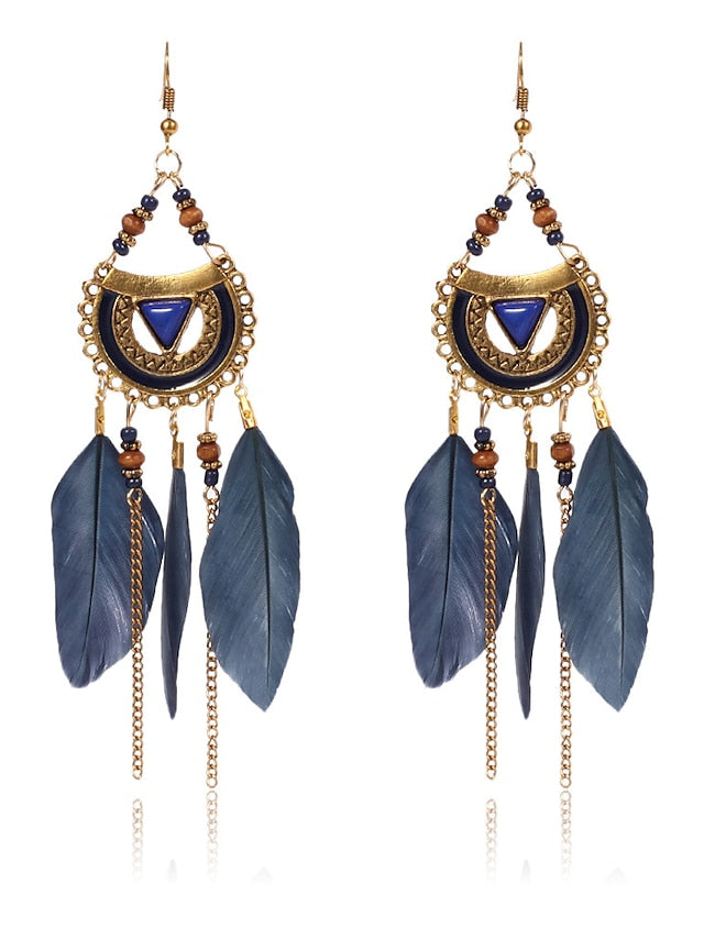 1 Pair Earrings Raffia Feather Earrings For Street Beach Alloy for Women