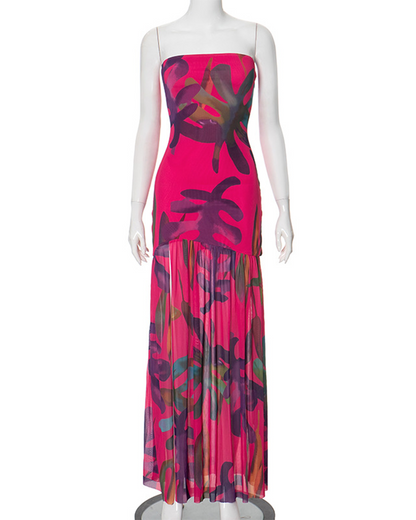 Leopard-Print Crossed Net Yarn Splice Dress