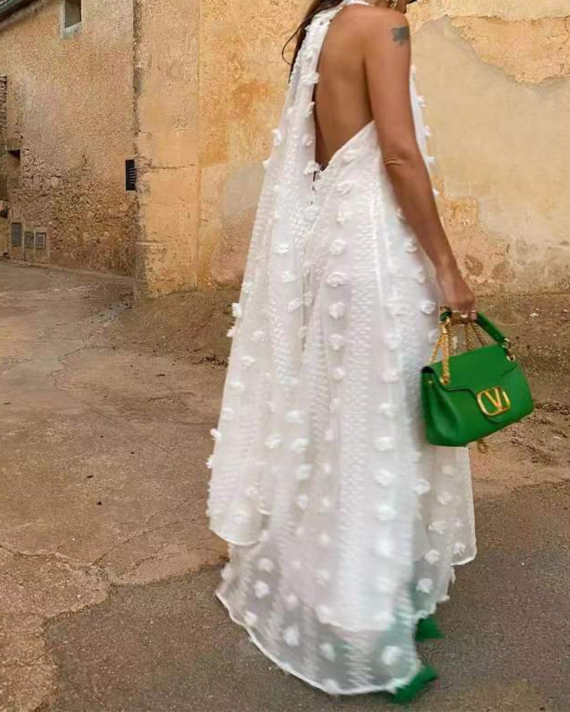 V-Neck 3D Flower Dress