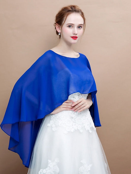 Women Solid Cloak Ladies Soft Wedding Capes Wedding Jacket Wraps Chiffon Shrug Bridal Long Shawl and Wraps Evening Wedding Cover Up for Women
