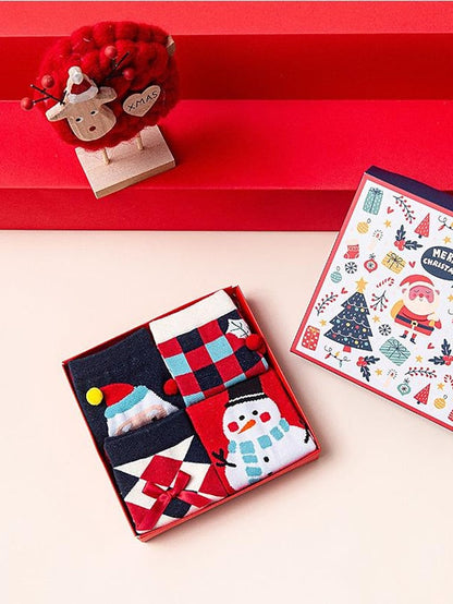 Crew Socks Party Christmas Gift Animal Spandex Cotton Basic Casual Classic Warm Cute 4 Pairs for Women