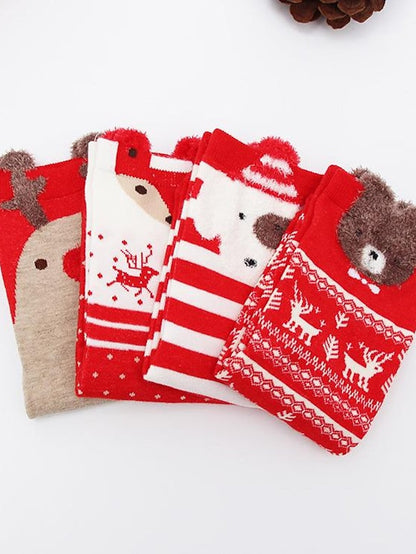 Crew Socks Party Christmas Gift Animal Multi Color Spandex Nylon Cotton Basic Casual Warm Cute 4 Pairs for Women