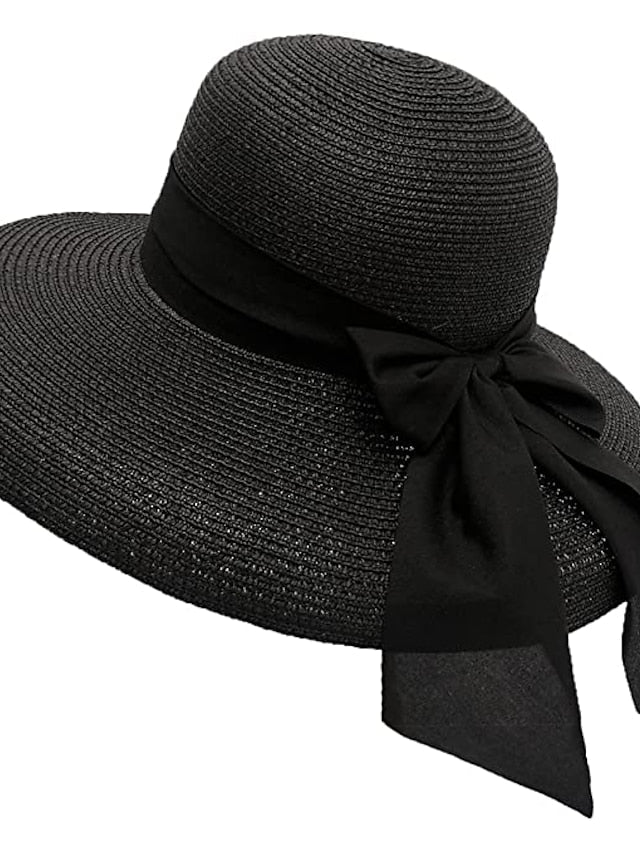 1 pcs Straw Sun Hat Summer Beach Hat UV UPF Wide Brim Straw Hat Foldable for Travel for Women