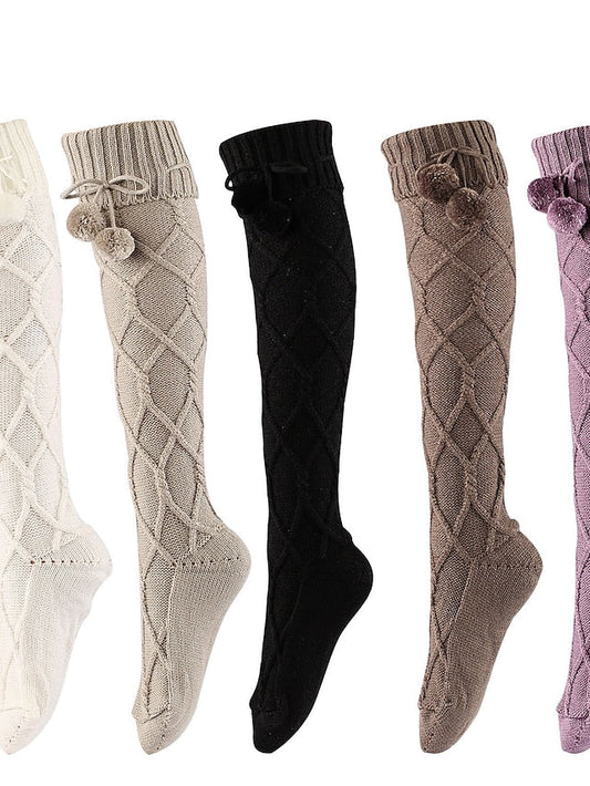 Knee High Socks Home Daily Holiday Solid Color Polyester Spandex Basic Classic Warm Cute 1 Pair for Women