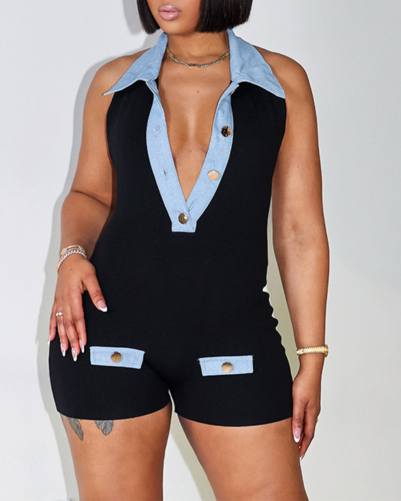 Denim Colorblock Jumpsuit