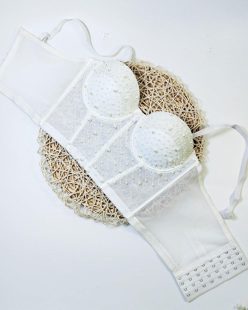 Quick-Drying Mesh Bandeau With Beading and Rhinestones