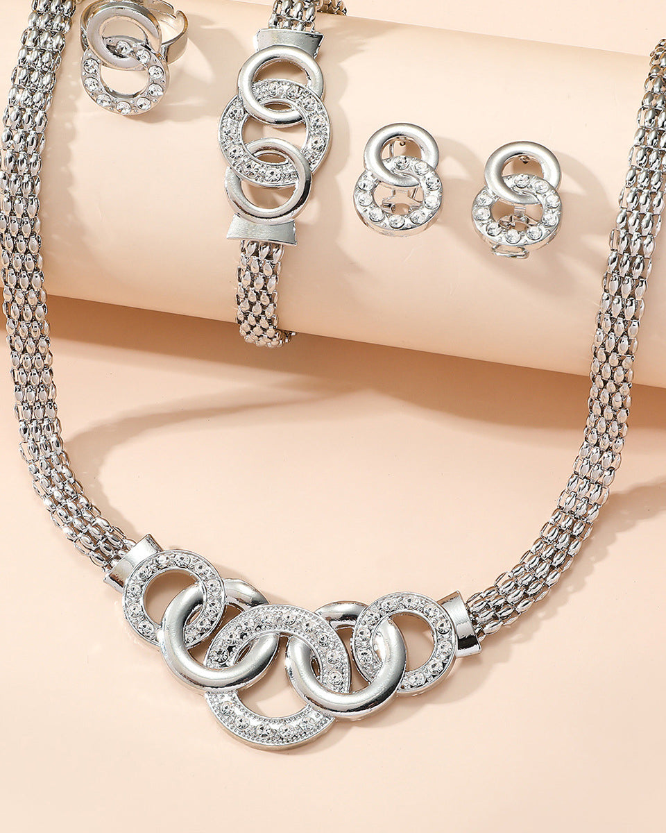 Rhinestone Cross Ring Jewelry 5-Piece Set